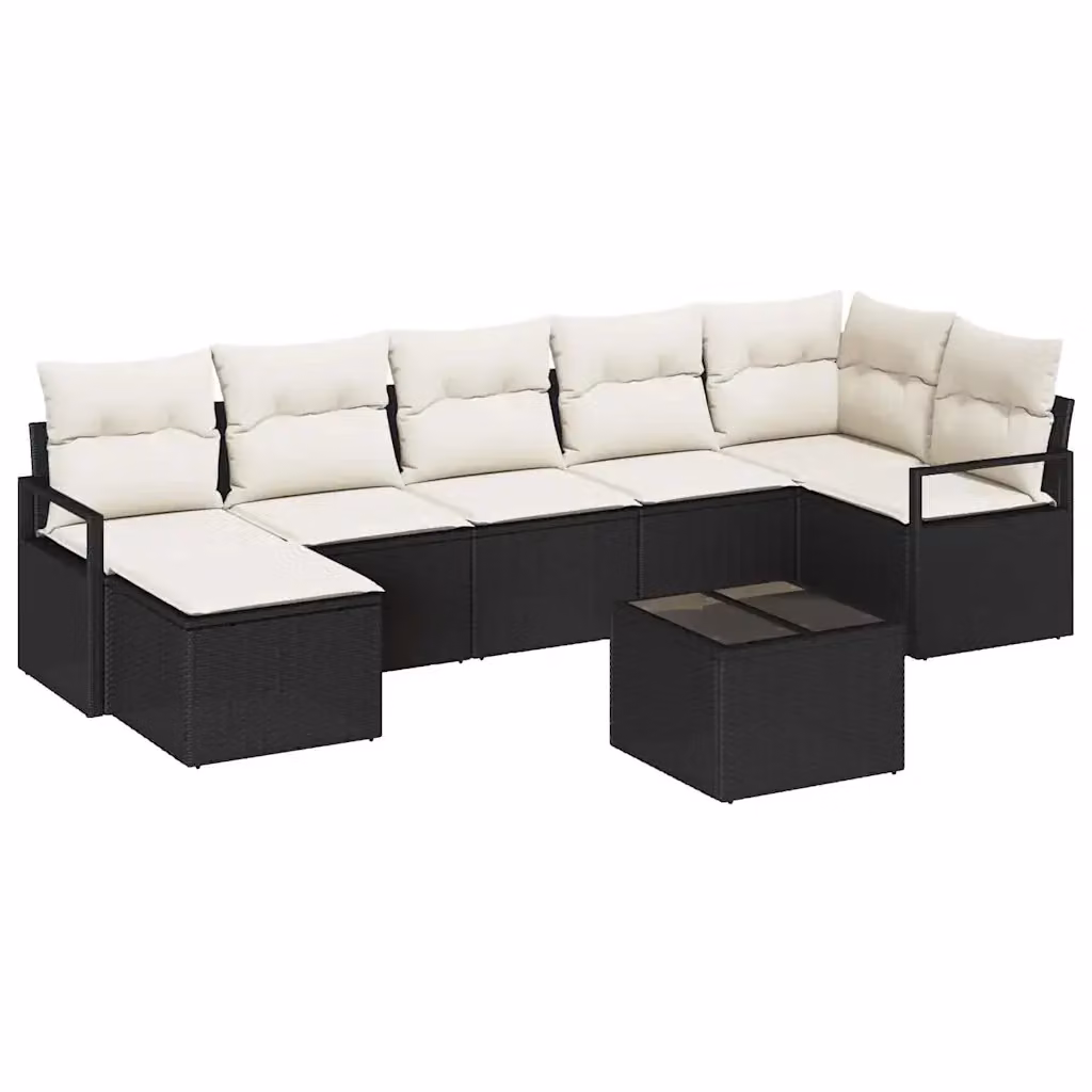Set di divani da giardino vidaXL in 8 pezzi in polyrattan nero con cuscini beige e tavolino coordinato – 2