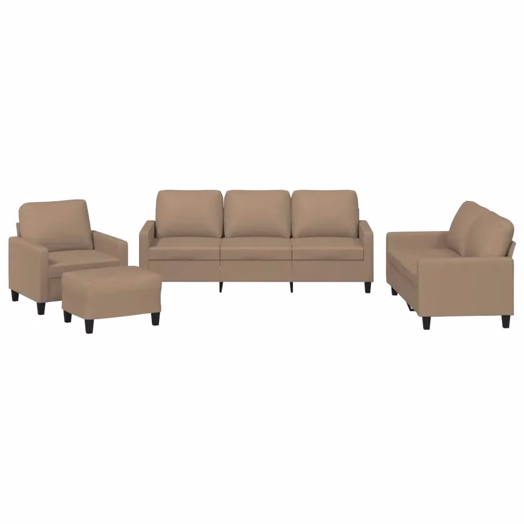 Set di divani vidaXL 4 pezzi in similpelle beige e marrone con cuscini e pouf per soggiorno moderno – 2
