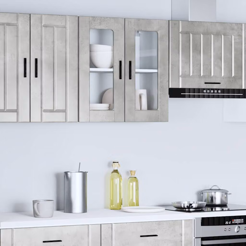 Pensile da cucina moderno vidaXL con ante in vetro, colore grigio, L: 60 cm, H: 60 cm, P: 31 cm