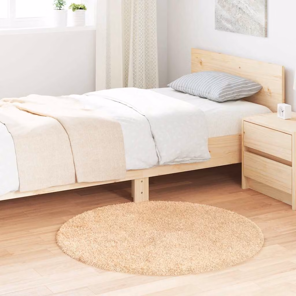 Tappeto Shaggy a Pelo Lungo vidaXL NAVARRA Beige, Rotondo, Poliestere, L/P: 100 x 100 cm