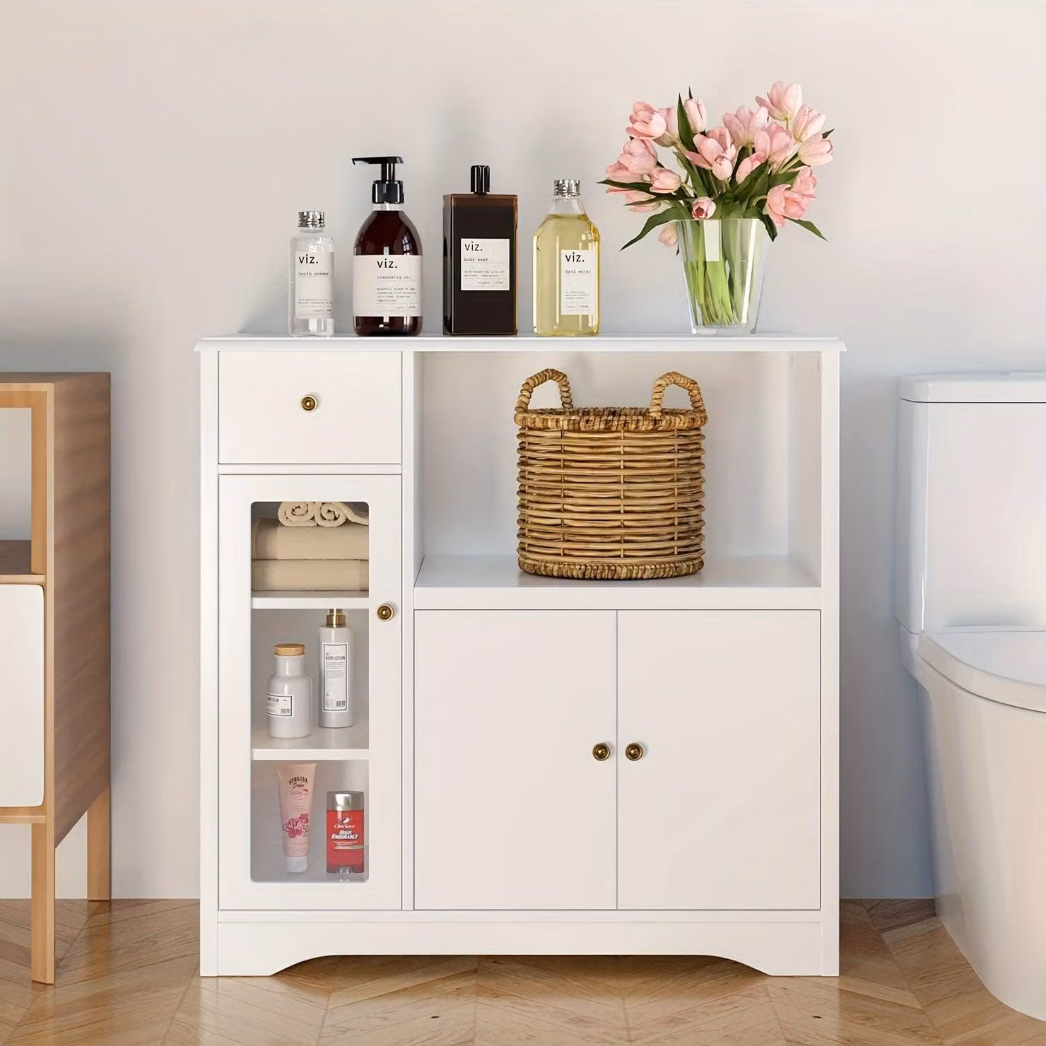 Mobile da cucina con vano per il microonde, ripiani regolabili e ante, ideale per la sala da pranzo, colore bianco