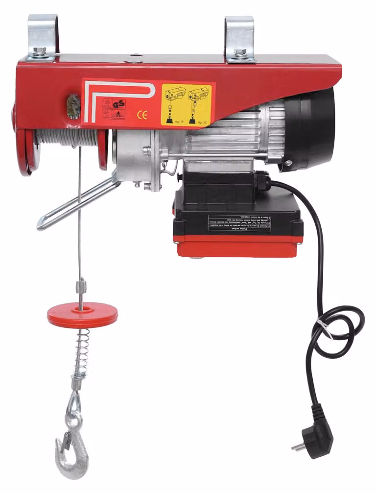Argano elettrico a fune - Argano elettrico - 550 W - Telecomando wireless - Capacità di sollevamento massima: 250 kg con doppia fune - Cavo in acciaio: 12 m - Colore: rosso