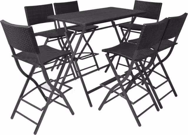 Set da Giardino 7 pz | Set Salotto da Giardino Pieghevole in Acciaio e Polyrattan Nero