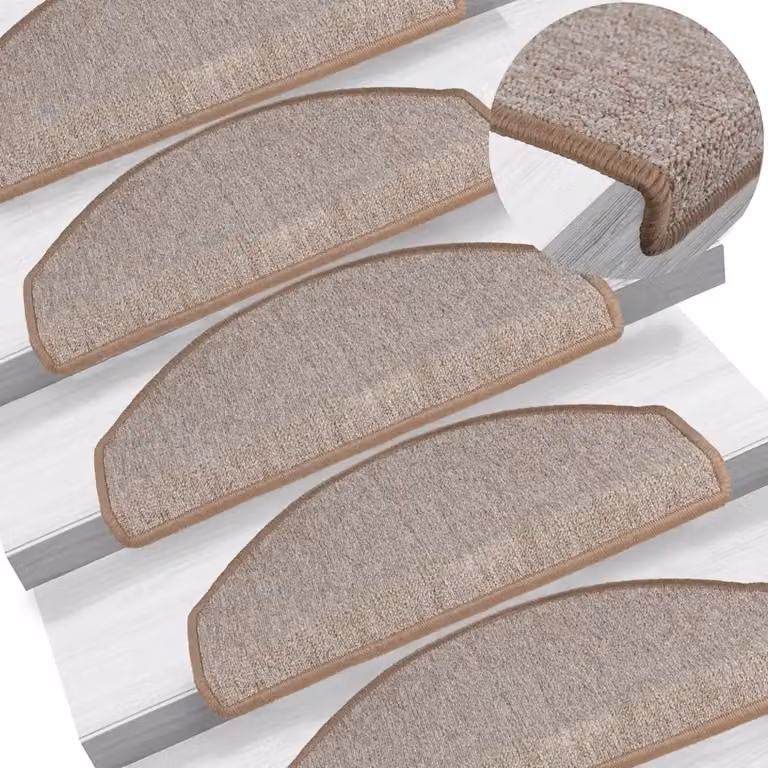 Set di 15 tappetini per scale vidaXL antiscivolo e fonoassorbenti in polipropilene, marrone e beige, L 65 x P 40 x H 4 cm