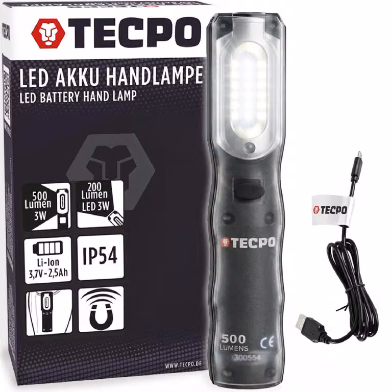 Lampada portatile ricaricabile a LED da 500 lumen + cavo USB