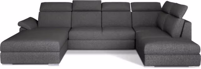 Divano panoramico convertibile MAJESTA di MEUBLORAMA, modello a 5 posti con angolo sinistro, colore grigio, con funzione letto e poggiatesta regolabile, L: 336 cm, P: 211 cm, H: 102 cm – 1