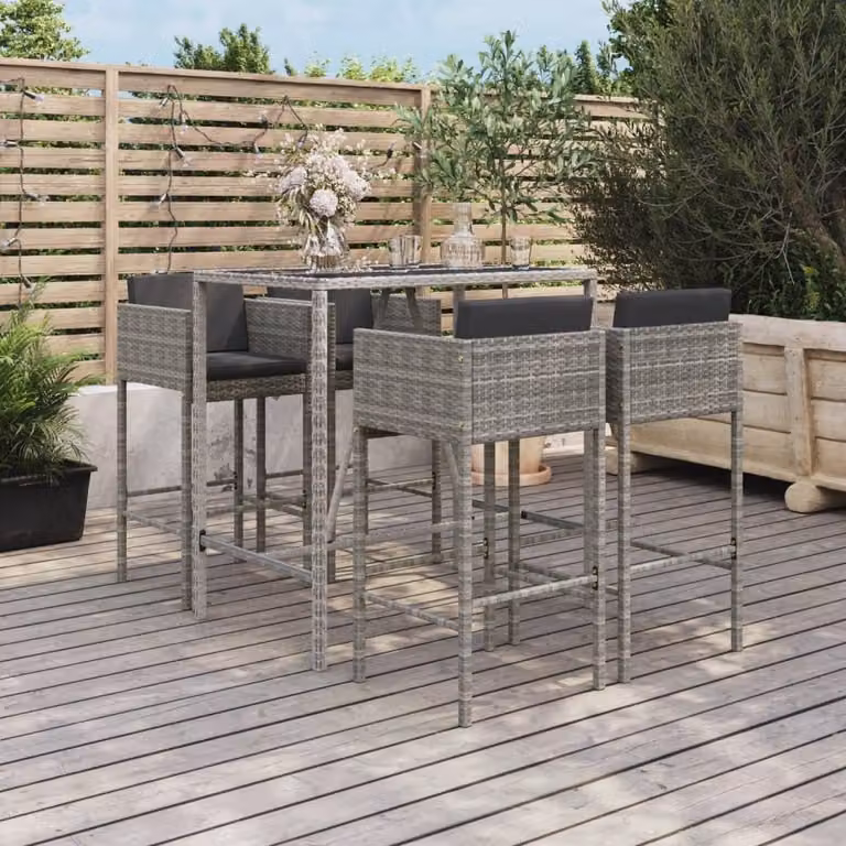 The Living Store Set bar da giardino 5 pezzi con cuscini in poly rattan grigio