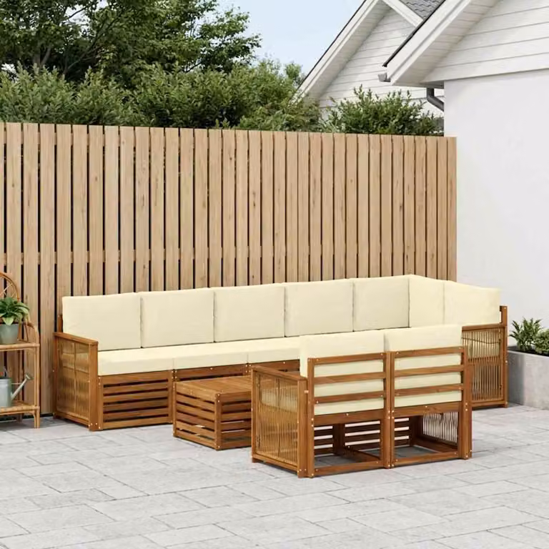 Set di divani da esterno vidaXL 8 pz in legno di acacia con cuscini, colore naturale e crema
