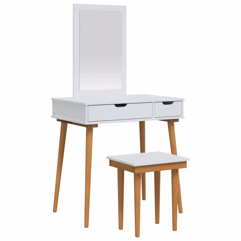 Set da Trucco Moderno vidaXL in Legno Bianco L: 76 cm, P: 50 cm, H: 143 cm – 2