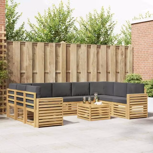 Set di divani da esterno vidaXL a forma di L con tavolino da caffè, colore bianco e antracite, in legno di acacia e tessuto resistente ai raggi UV – 1