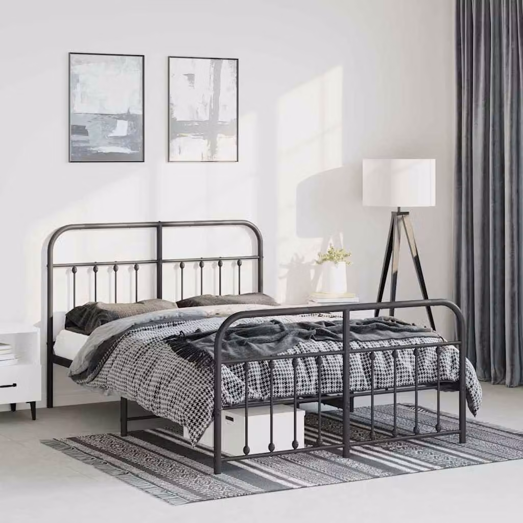 vidaXL Giroletto in metallo nero con testiera e pediera L: 142 cm, P: 196 cm