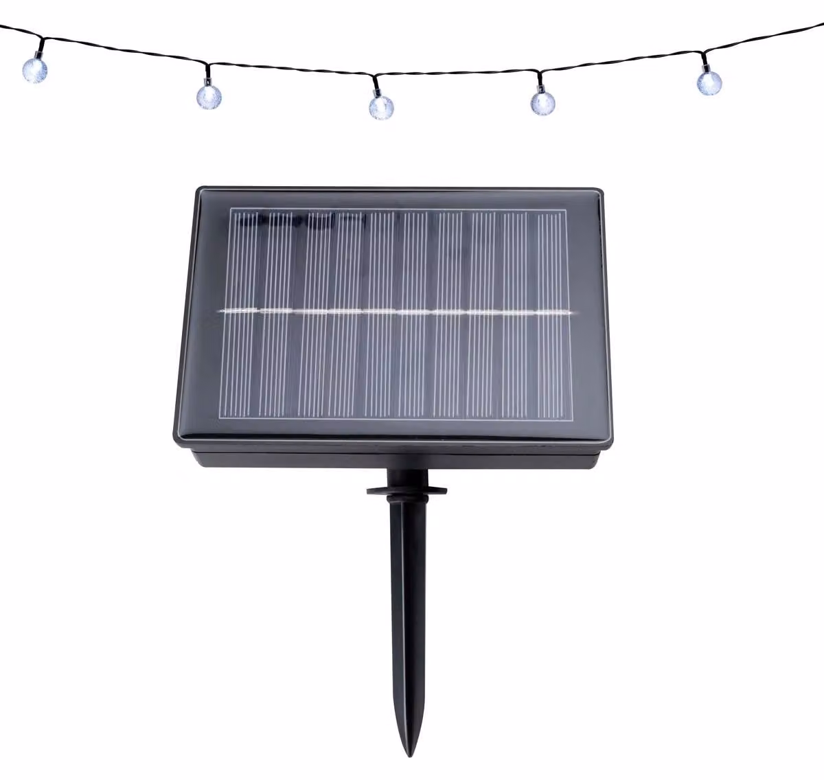 Grundig Solar Power Light String 9 M - 50 luci con pannello solare - Luce bianca calda - 8 modalità - Nero