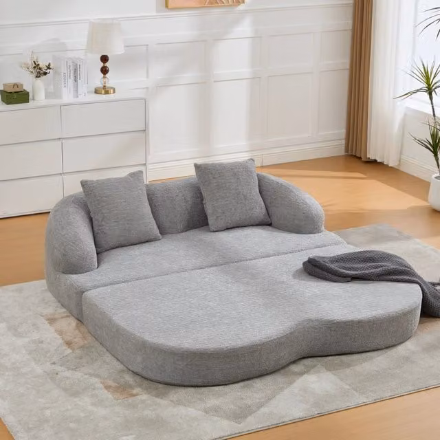Divano letto matrimoniale a 2 posti WISHDOR moderno con rivestimento a righe grigio