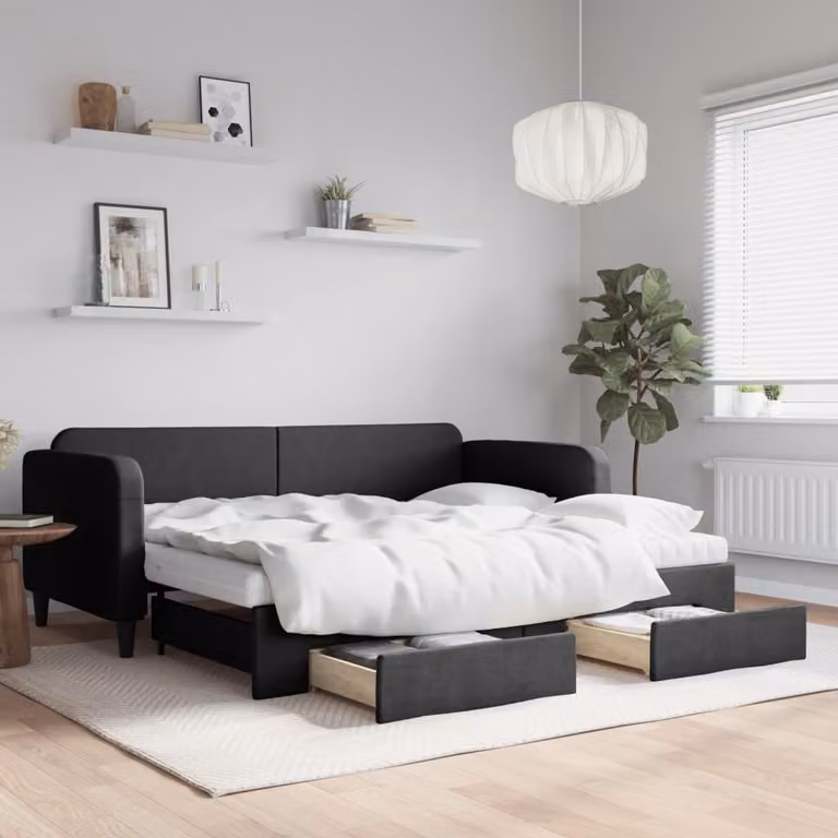 Maison Exclusive - Divano letto estraibile con cassetti, nero, 90x200 cm, rivestimento in tessuto