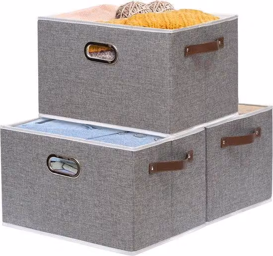 Set di contenitori imbottiti per camera da letto, soggiorno e bagno - Set da 3 pezzi - Grigio - 43x30x26 cm