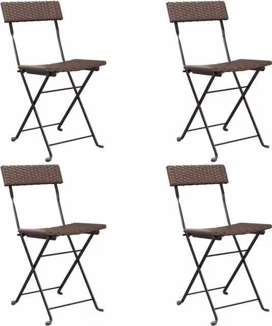 Set di 4 sedie pieghevoli da bistrot in polyrattan e acciaio marrone per giardino e terrazzo
