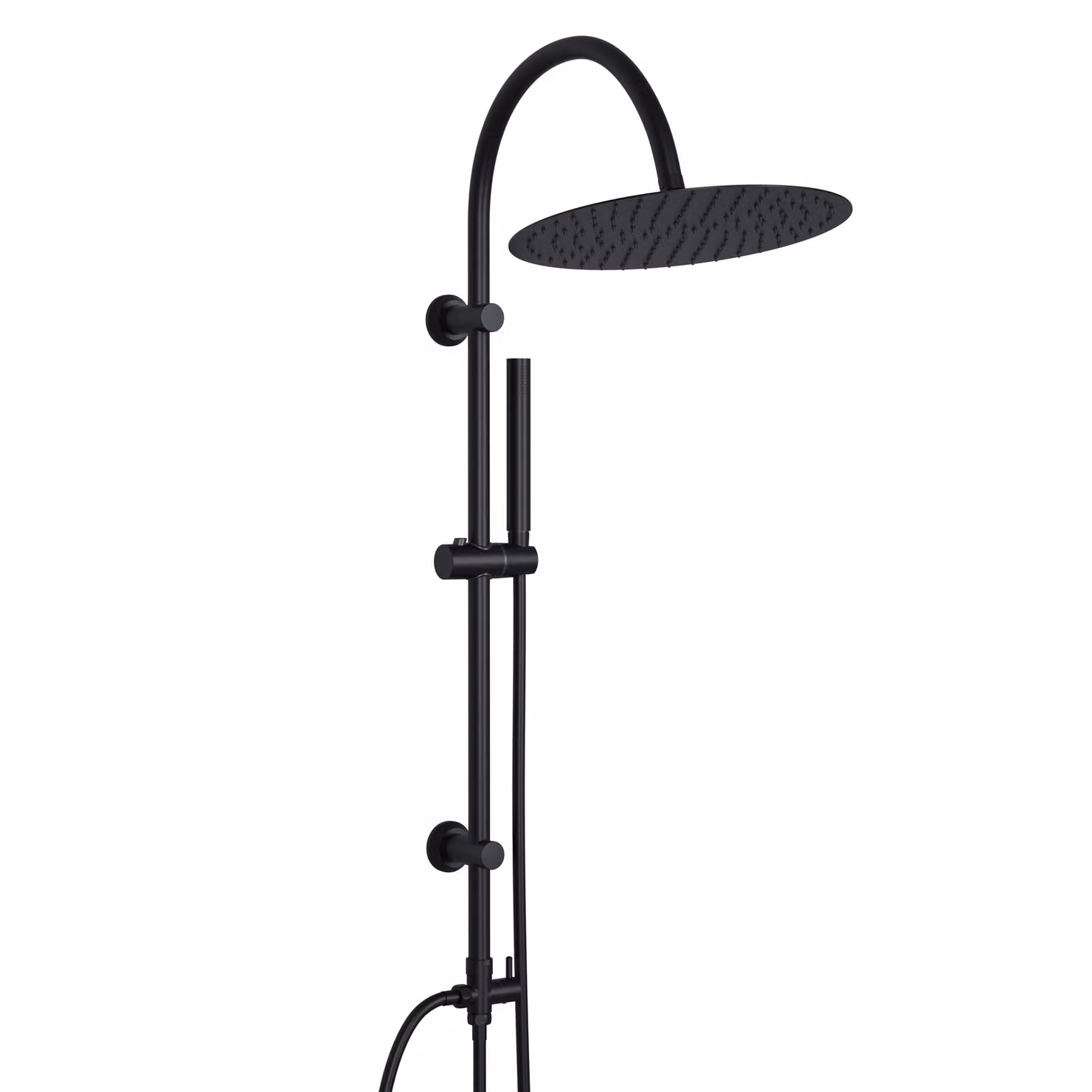 JOHO Colonna Doccia idromassaggio Acciaio Inox Senza Miscelatore Fori Muro Regolabili Doccia Con Soffione Doccetta, asta doccia forma di U, D30cm Nero