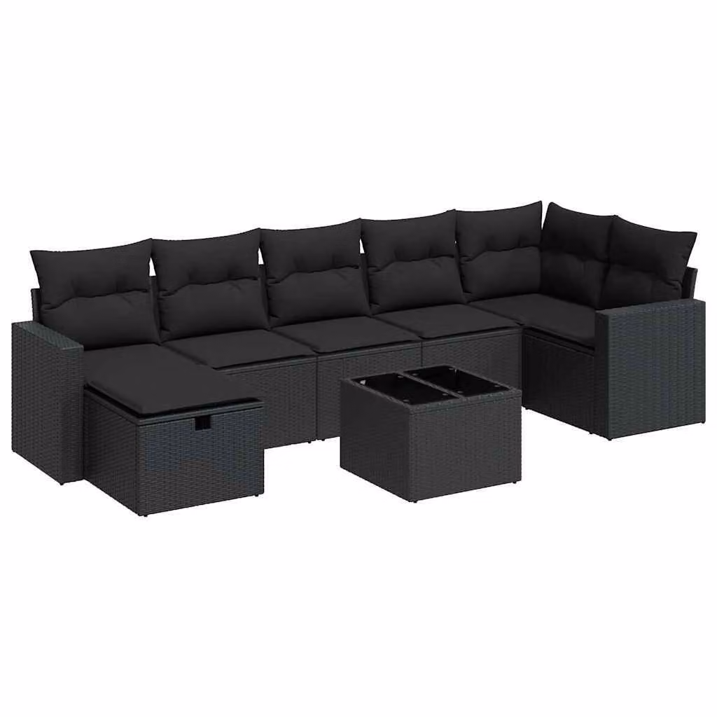 Set Divani da Giardino con Cuscini 8 pz Nero in Polyrattan