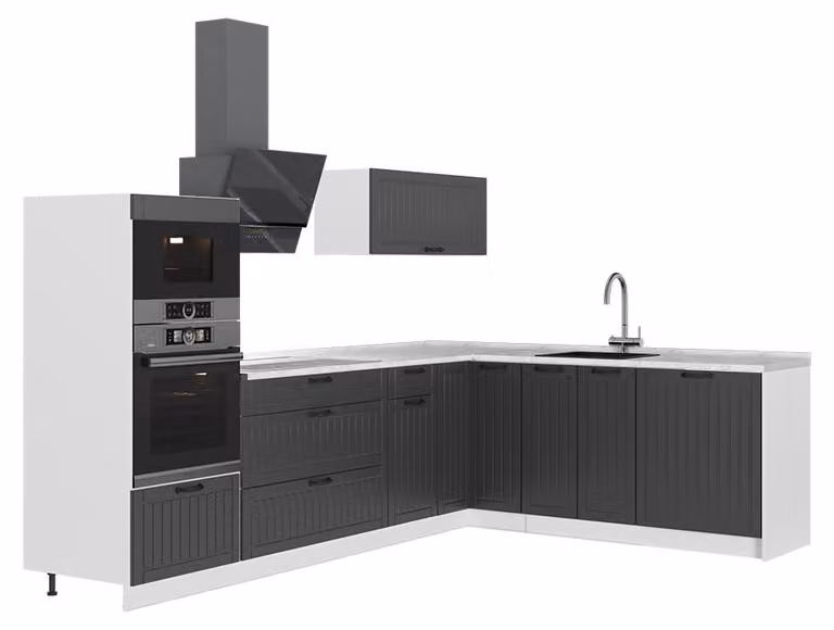 Cucina angolare completa Vicco Fame-Line Grigio scuro/Bianco 287 x 207 cm, PL Marmo, Model 63531