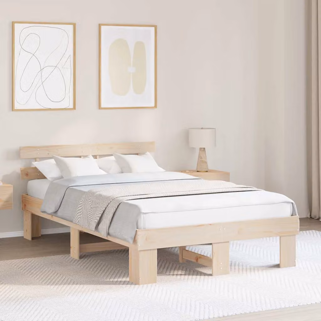 Struttura del letto moderna vidaXL in pino massello naturale L/P/H: 190 x 140 x 73 cm