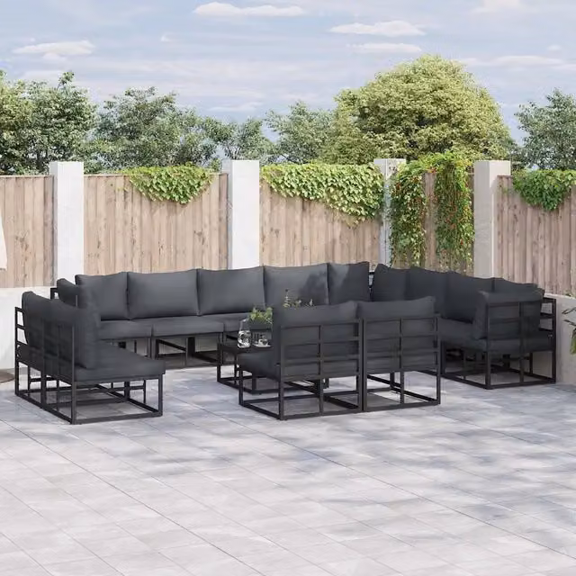 Set Divano da Giardino a L vidaXL in Alluminio Antracite con Cuscini e Rivestimenti Rimovibili