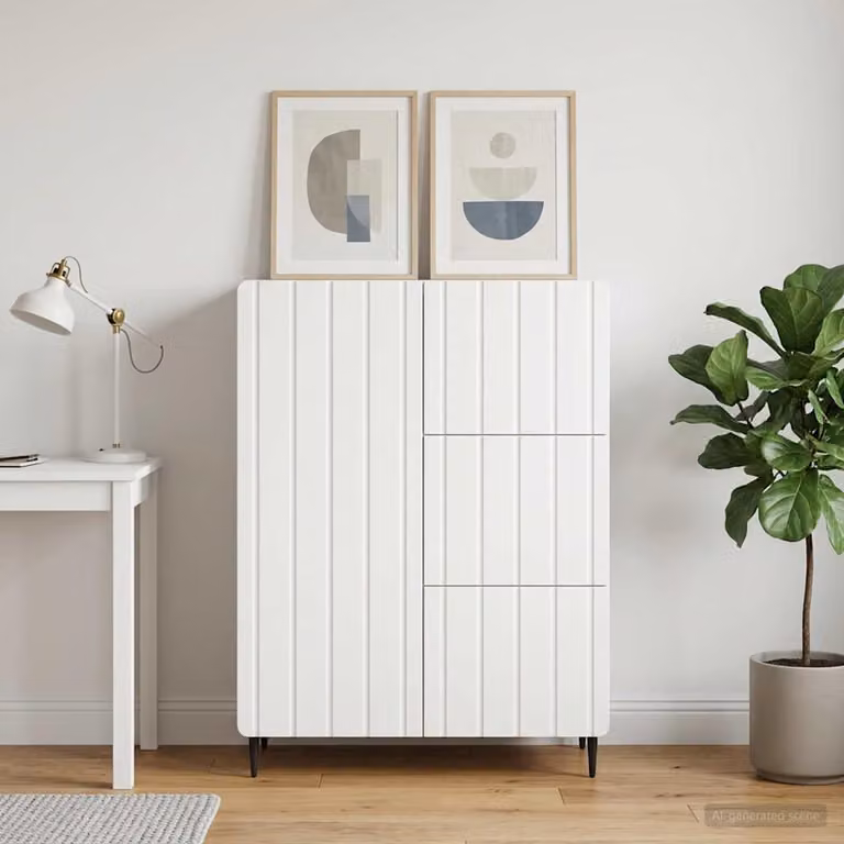 Credenza moderna vidaXL in legno ingegnerizzato e metallo, Bianco opaco, L 66 x P 34,5 x H 91,5 cm
