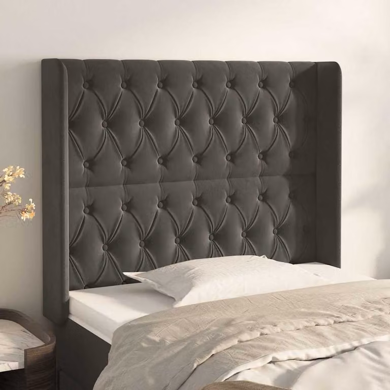 Testiera ad orecchio vidaXL in velluto grigio scuro, L: 103 cm, P: 16 cm, H: 118-128 cm