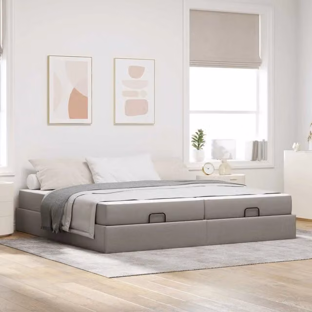 Letto matrimoniale con materasso e cassetti vidaXL in tessuto beige o grigio L/P/H: 200 x 200 x 43,5 cm – 1