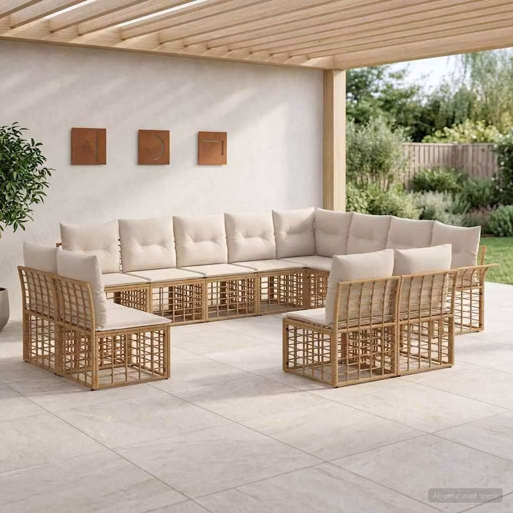 Maison Exclusive - Set da esterno per divano, composto da 12 pezzi. Tessuto in poliestere, naturale e color crema