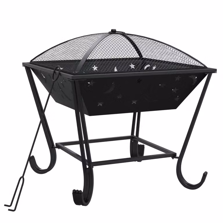 The Living Store Ciotola da fuoco con attizzatoio 50 cm XXL in acciaio