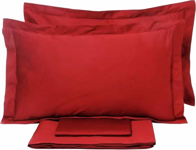 Set Lenzuola Matrimoniale Garrini Clarice in Mako Satin Bordeaux con Lenzuolo con Angoli e Federe L/P/H: 160 x 200 cm