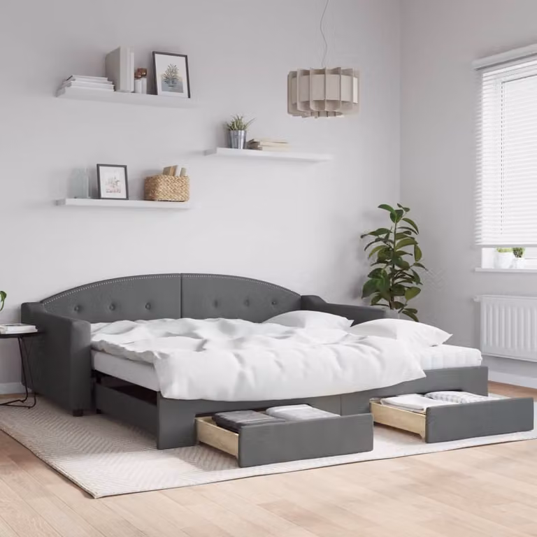 Maison Exclusive - Divano letto estraibile con cassetti, grigio scuro, 100x200 cm, tessuto