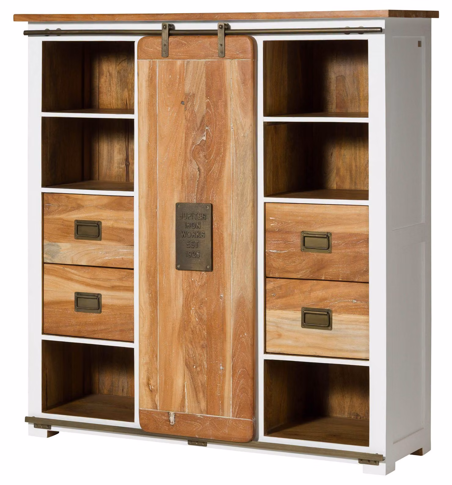 MASSIVMOEBEL24 | Credenza in legno di mango 142x45x147 laccato bianco RAILWAY #562