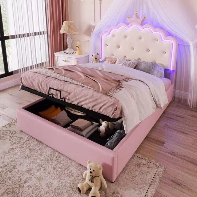 letto imbottito pu rosa 140 x 200 cm