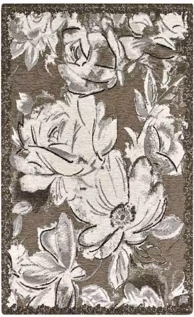 Tappeto moderno floreale ASTER FANGO di Pierre Tappeti in ciniglia beige, lavabile e antiscivolo, L: 200 cm x P: 280 cm