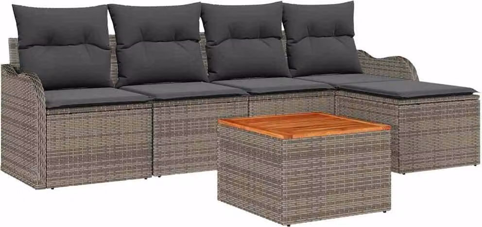 Set Divano da Giardino 6 pcs Grigio polyrattan