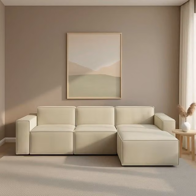 Divano componibile Ananas Talamo Italia, Sofà moderno a 3 posti con penisola destra in tessuto beige, L: 300 cm, P: 170 cm, H: 70 cm – 1