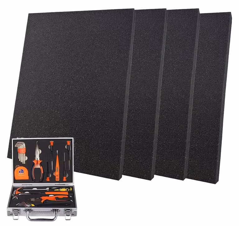 Schuimplaat nera - 40 x 30 x 4 cm - Imbottitura in gommapiuma - Ammortizzante - Tagliabile su misura - Ideale per custodie per utensili - Imbottitura in gommapiuma