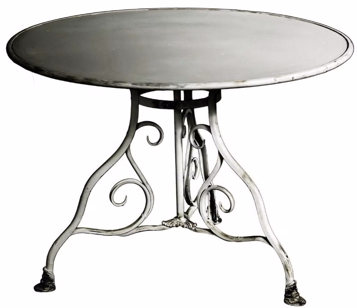 Tavolo da giardino in ferro battuto Casa Padrino, finitura bianco vintage - Forma rotonda, diametro 100 cm, altezza 70 cm