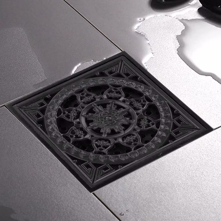 Scarico quadrato per doccia, 3,94 pollici - Ottone nero - Design retrò europeo