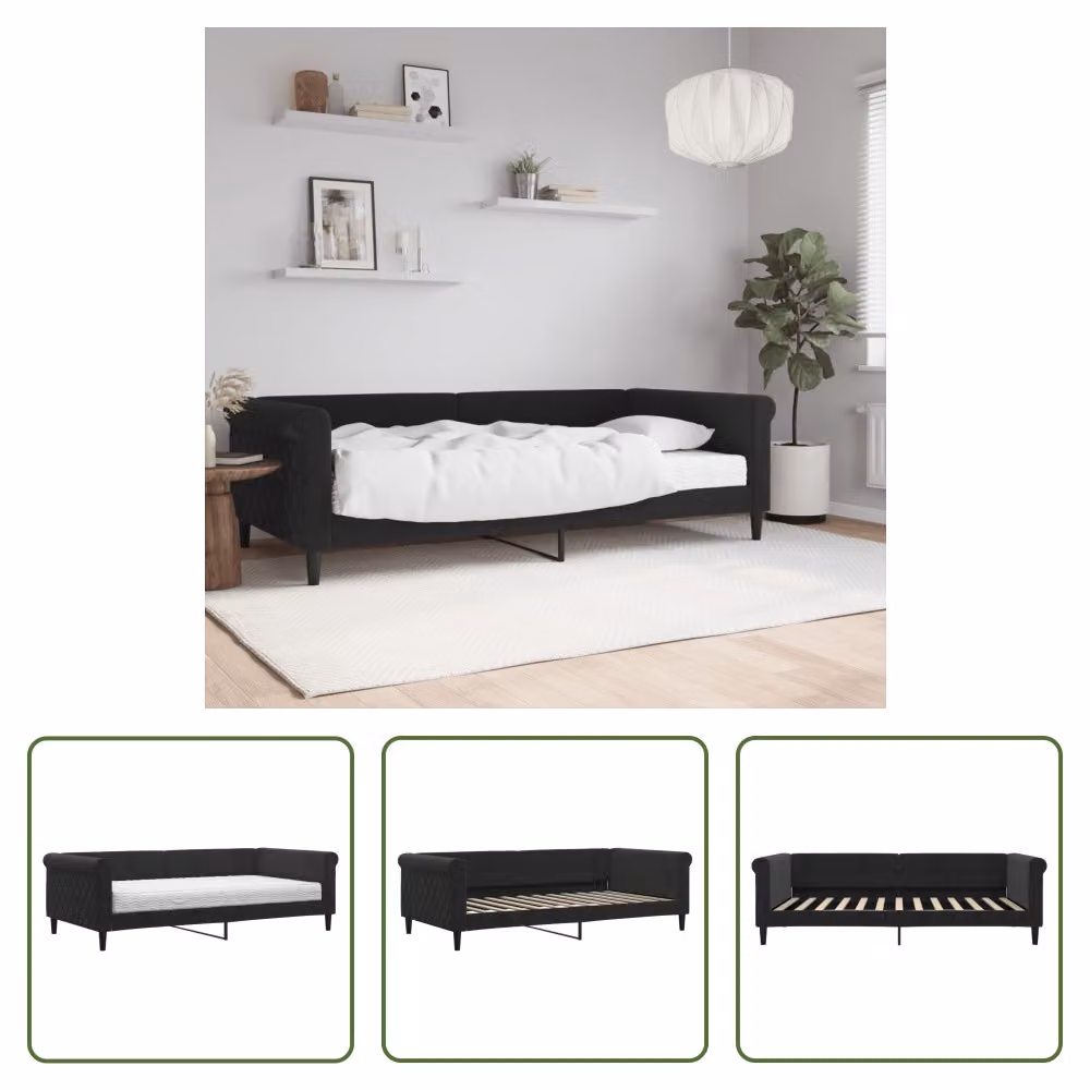 The Living Store Letto da giorno con materasso nero 100x200 cm in velluto