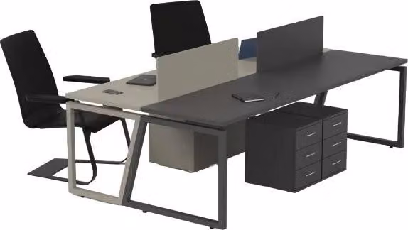 Schreibtisch Arbeitstisch 4-Sitzer Workstation Büromöbel Grau Schwarz
