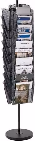 Espositore da terra girevole VEVOR per brochure e riviste con 30 scomparti in metallo nero, Altezza: 167 cm