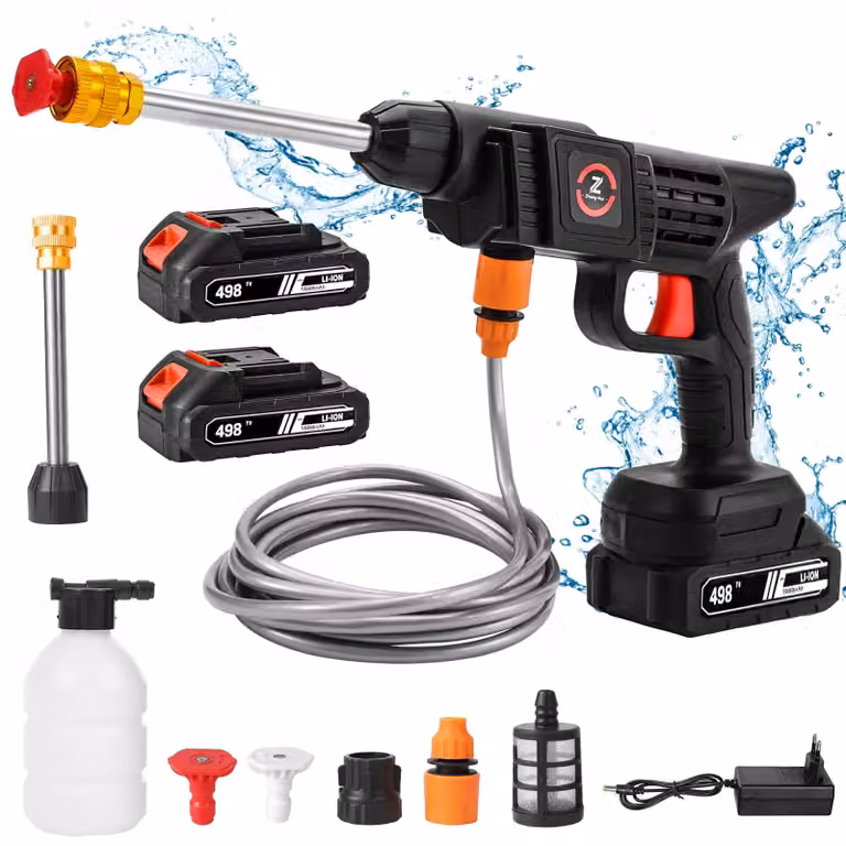 Idropulitrice a batteria - Pistola a spruzzo - 200 W - 50 bar - 18 V - 2 batterie - Adatta per auto e giardino