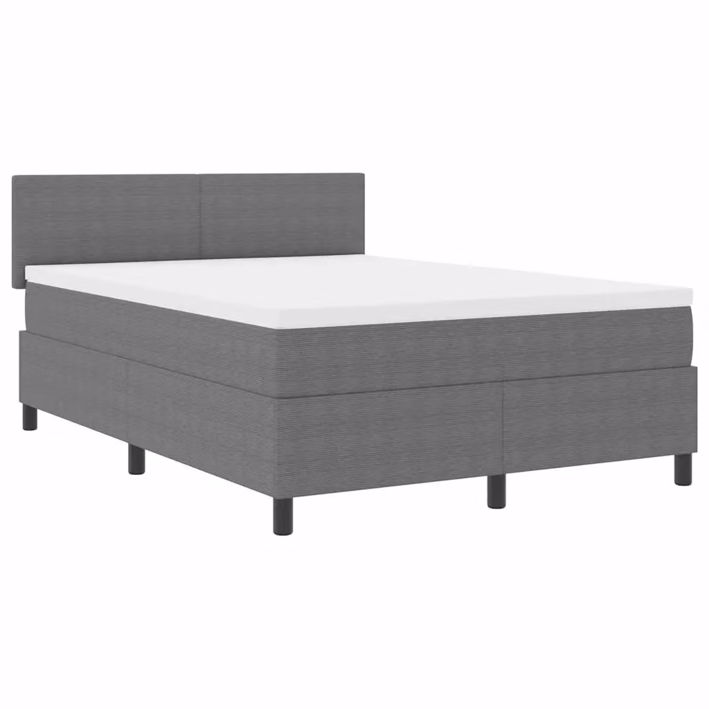 Letto a molle con testiera in tessuto velluto a coste vidaXL, Grigio e Bianco, L/P/H: 160 x 200 x 280 cm – 2