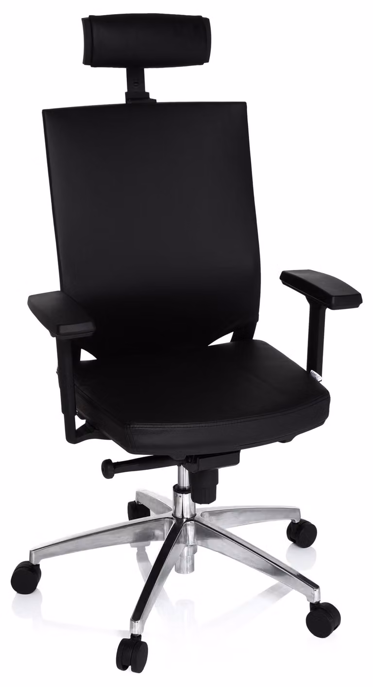 Sedia da ufficio ergonomica - in pelle nera - braccioli regolabili in 3 dimensioni - larghezza 59 cm - altezza 142 cm