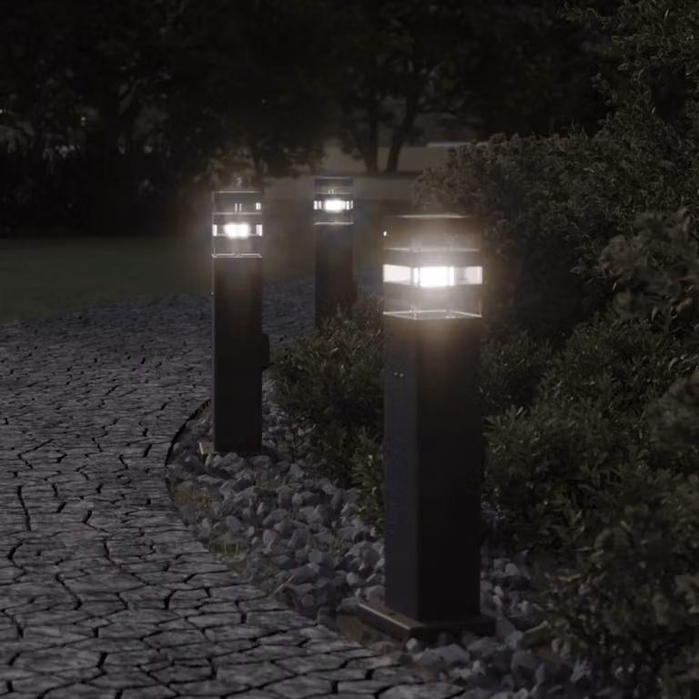 Set di 3 lampade da terra vidaXL per esterni in alluminio nero, connettibili, Altezza: 50 cm