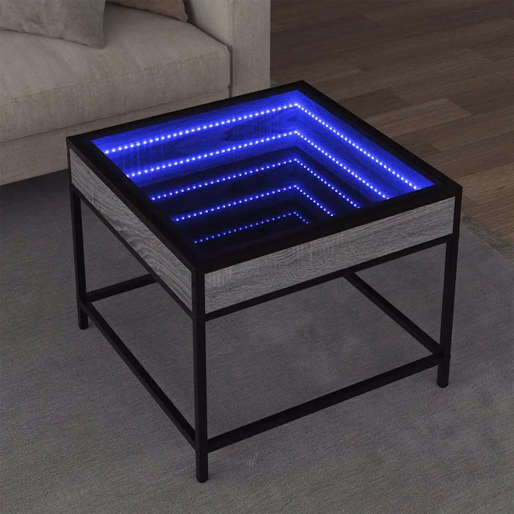 vidaXL Tavolino da Salotto Moderno con LED Grigio, L/P/H: 50 x 50 x 41 cm