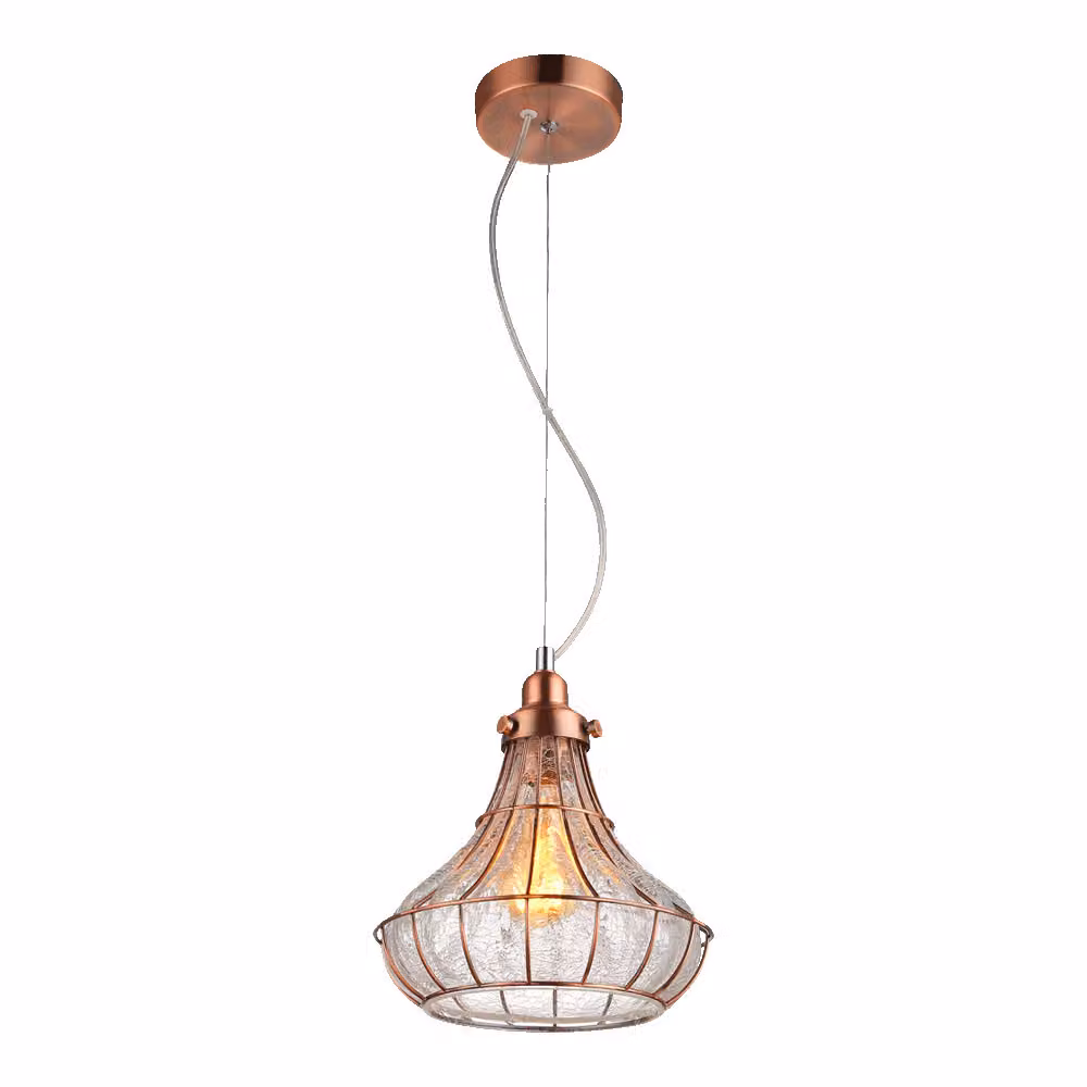 Lampada a sospensione PERUGIA 1xE27/40W D230 rame/chiaro L: 23cm L: 23cm H: 150cm dimmerabile