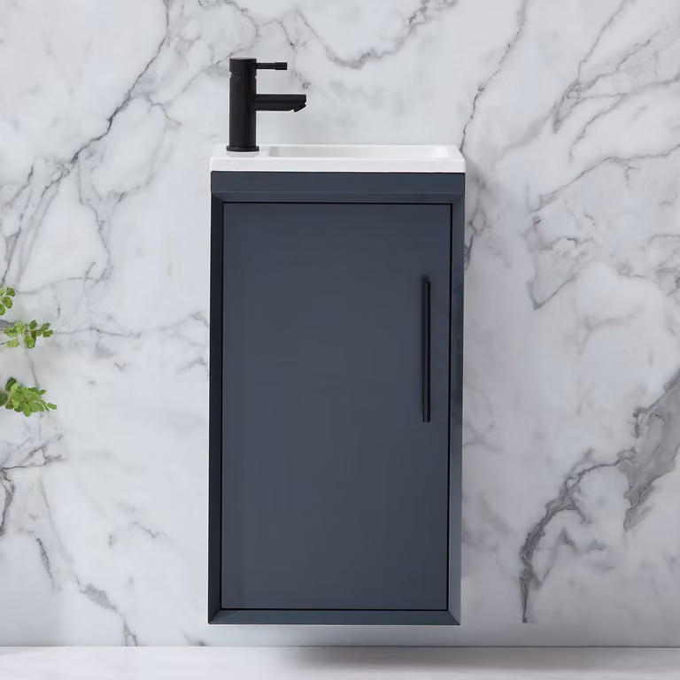 Mobile Bagno Sospeso Antracite 400mm con Lavabo e Maniglia con Barra a T Nera - Edge